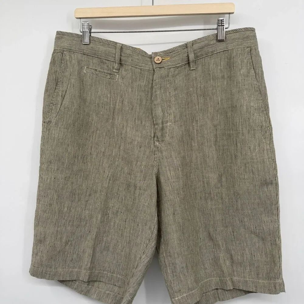 Tommy Bahama Olive Green Relax Striped Linen Preppy Casual Chino Shorts Size 36